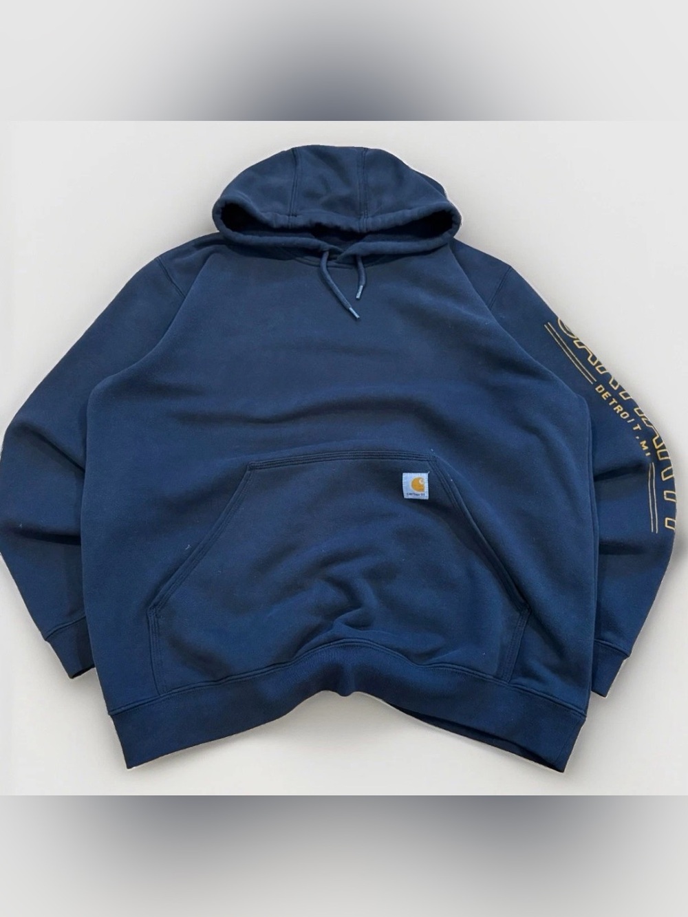 Carhartt Hoodie Black Arm Spellout Size Large Detroit Workwear Rugged Original